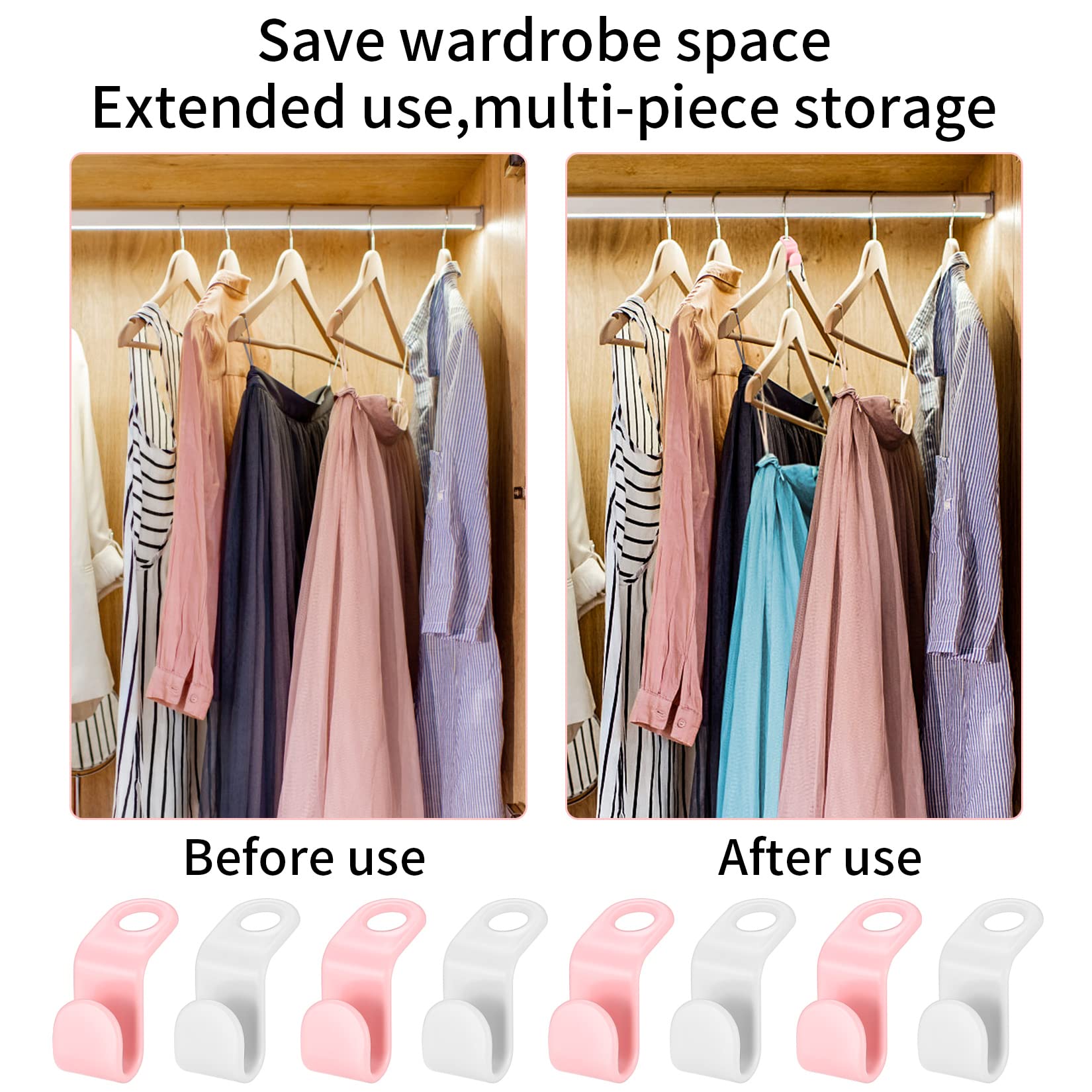 PIANKEKE 65 Pcs Clothes Hanger Connector Hooks, White Space Saver Hooks
