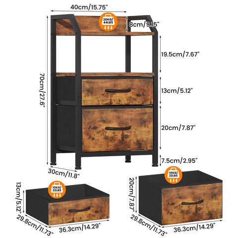 Feonase Set of 2 Bedside Table with 2 Fabric Drawers & Open Shelf - Sturdy Metal Frame Nightstand, Compact End Table for Bedroom, Living Room
