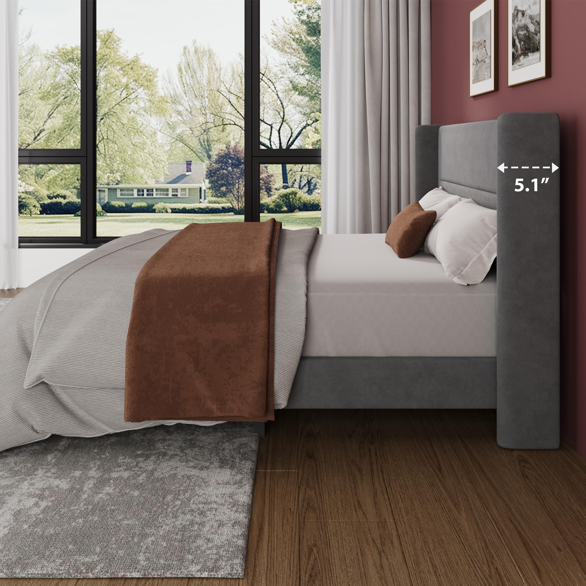 Crevyteg Double Bed Frame 72.4 x 53.9 x 41.1in with Wingback Headboard, Velvet Upholstered Platform Bedframe with Wood Slats, No Box Spring Needed