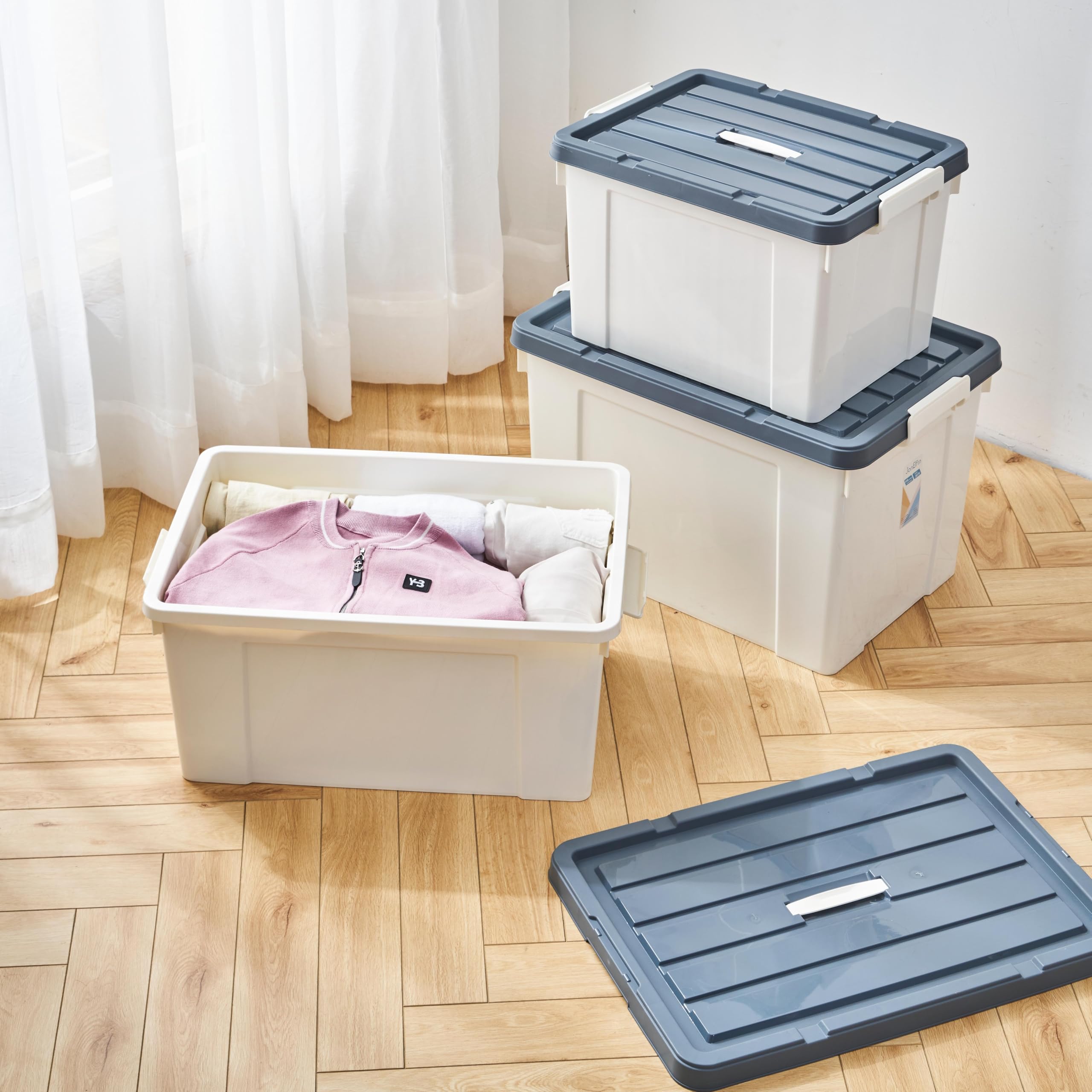 Cetomo 45L*4 Storage Boxes, Carry Plastic Storage Box with Lids, Organizing Container with Handle and Secure Latches