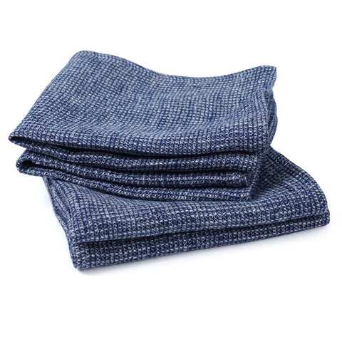 HSOFTIFY 100% Pure Linen Washcloths with Waffle Weave 4 Pack, Blue