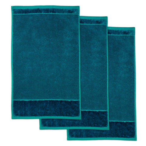 Möve Bamboo Luxe set of 3 guest towels 30 x 50 cm made of 60% cotton / 40% viscose from bamboo cellulose, deep lake