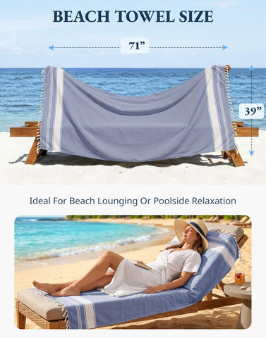 Lane Linen Beach Towels 4 Pack Oversized - Cotton Rich Turkish Towel Set, Pre-Washed Oversized Beach Towel, Quick Dry Beach Towels For Travel