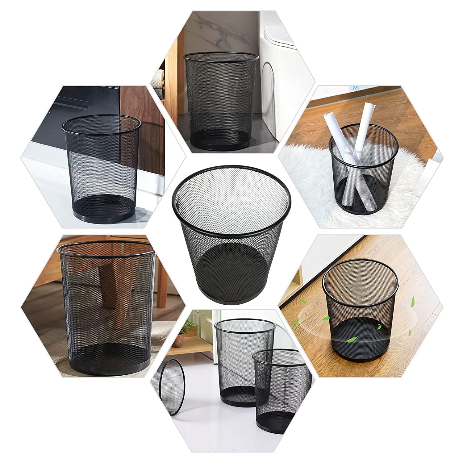 FWEEK 4 Pack Mesh Waste Paper Bin 12 Litres Metal Waste Basket Small Trash Can Rubbish Bin for Bedrooms Bathrooms Office Home Kitchens Supplies