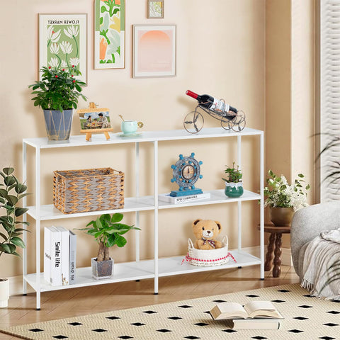 HDANI 120cm Metal Console Table with 3 Tier Strage Shelves,Narrow Entryway Table,Modern Sofa Tables for Entryway, Living Room,Bedroom,White