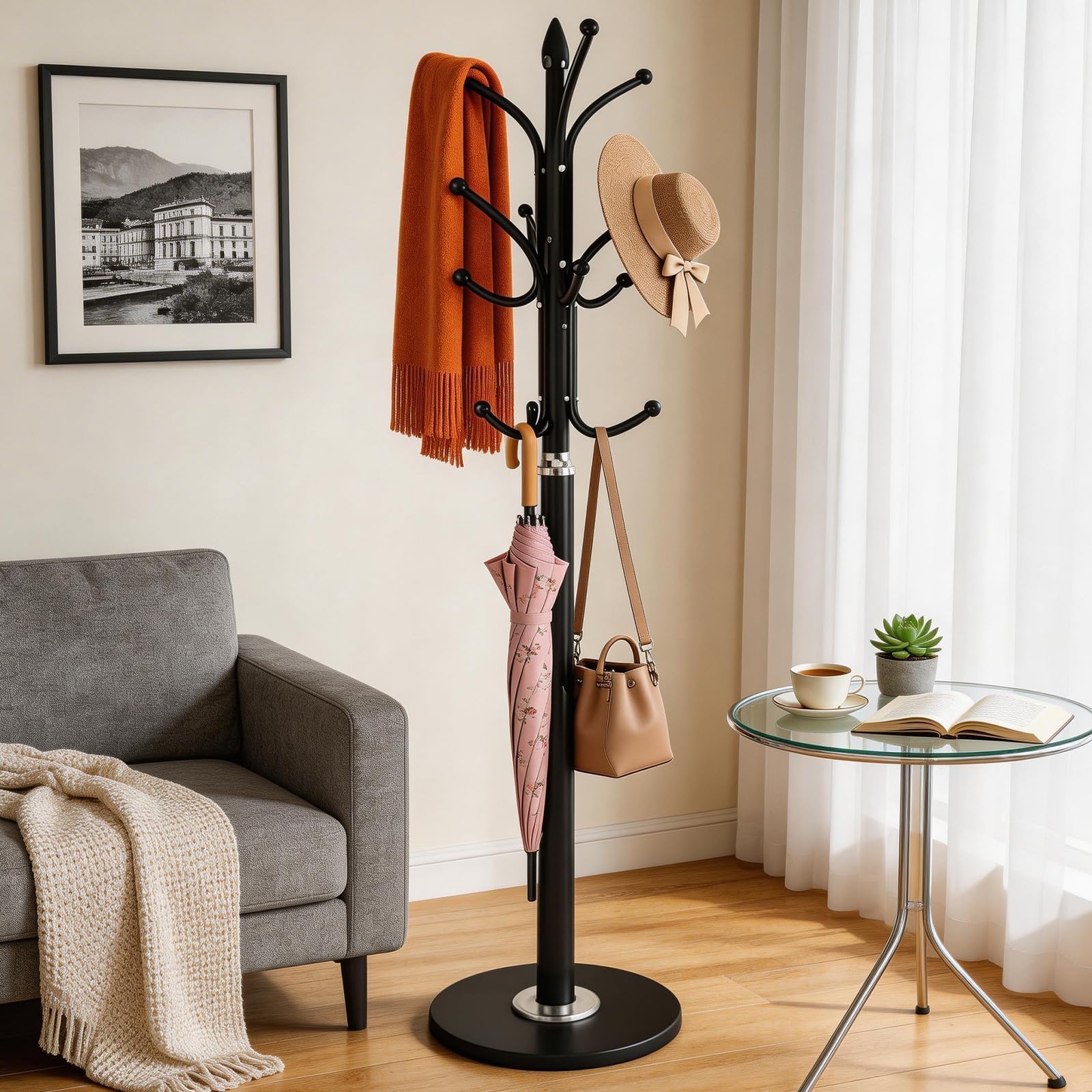 NBYTLT 70in Coat Stand, Heavy Duty Metal Coat Rack with 12 Hooks