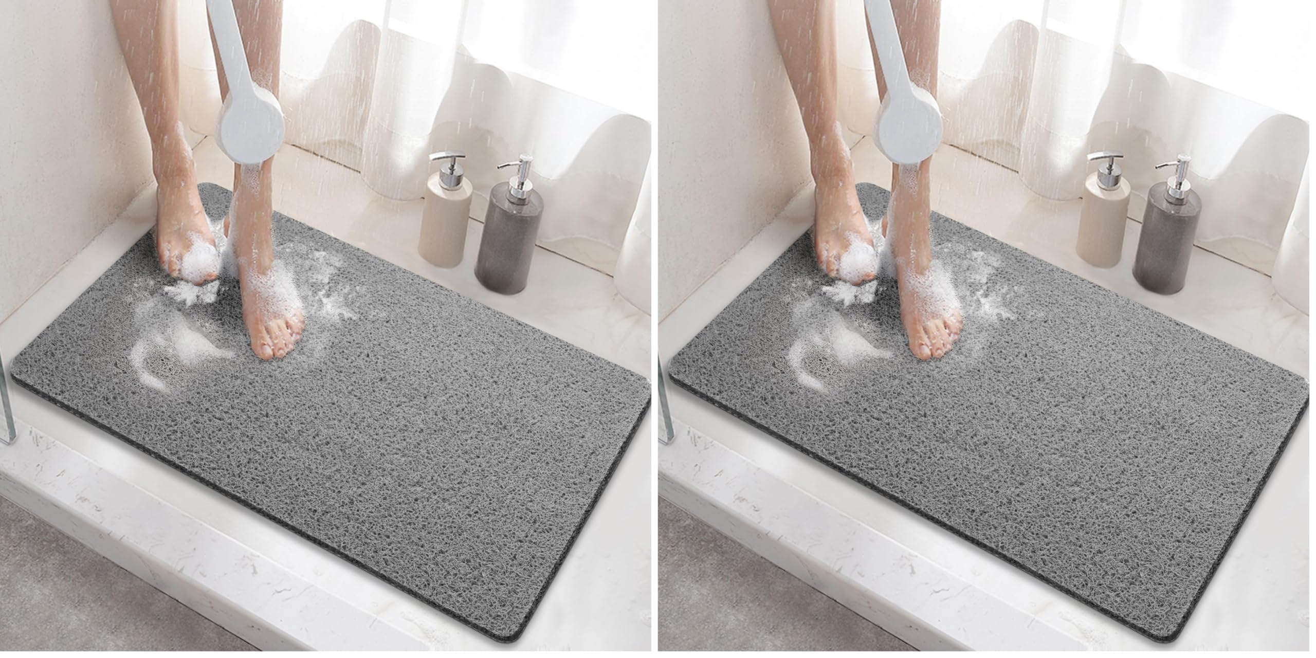 HITSLAM Shower mat Non Slip, 60 x 40 CM Non Slip Bath Mat with Drain, Soft PVC Loofah Shower Bath Mat for Tub, Quick Drying Shower Mat for Bathroom
