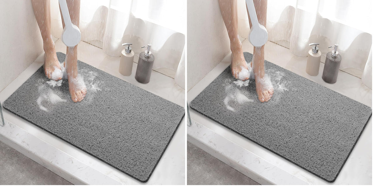 HITSLAM Shower mat Non Slip, 60 x 40 CM Non Slip Bath Mat with Drain, Soft PVC Loofah Shower Bath Mat for Tub, Quick Drying Shower Mat for Bathroom