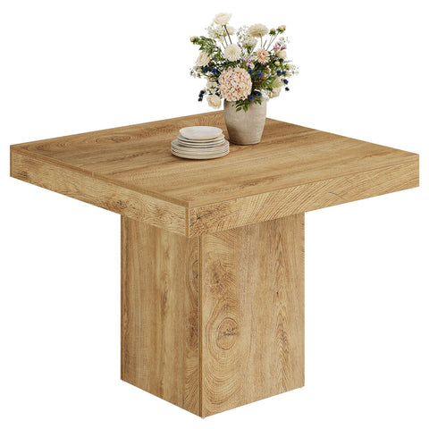 Tribesigns Square Dining Table for 4, 100 cm Farmhouse Small Kitchen Dinner Table with Sturdy Pedestal Base