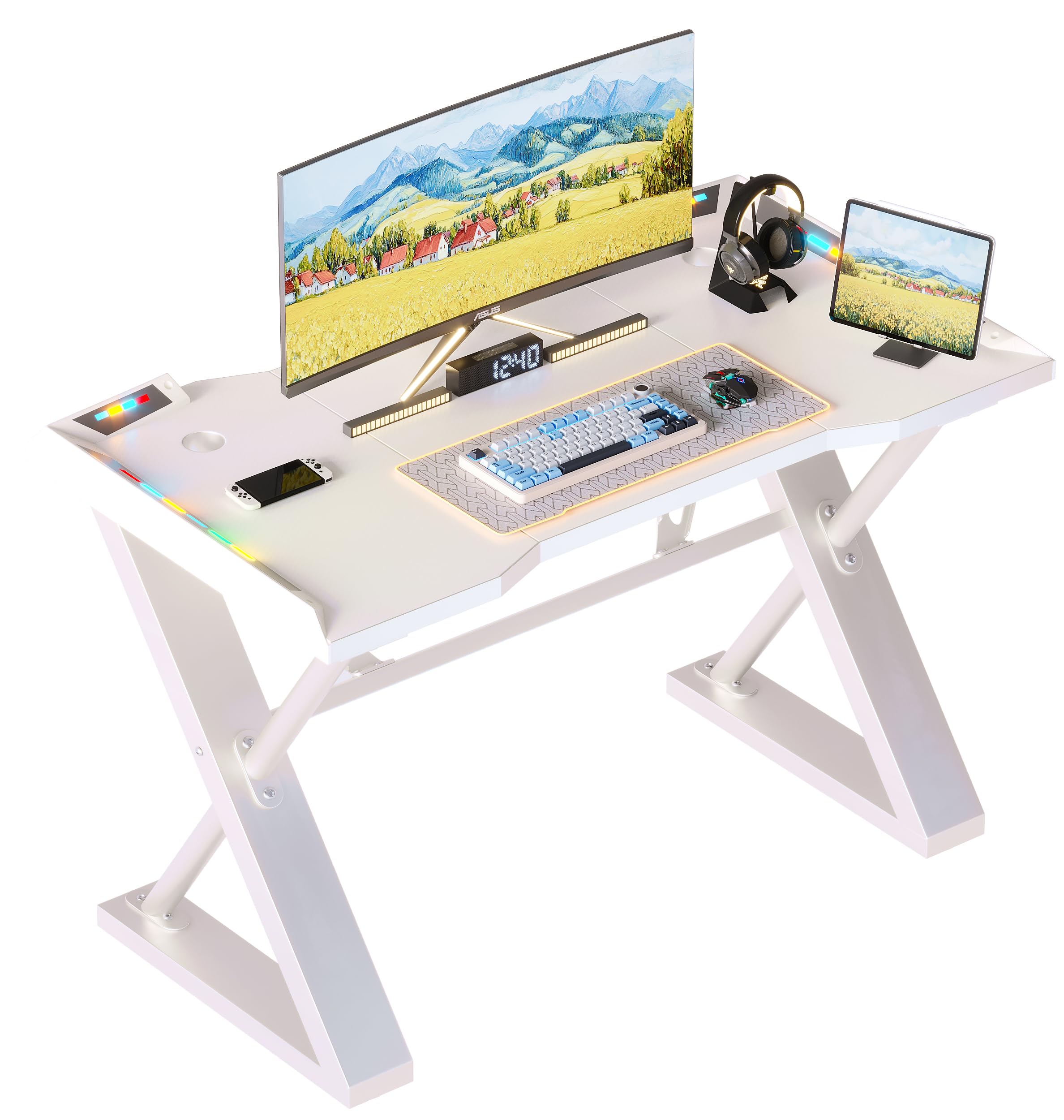 Xyphren Gaming Desk with Pegboard & Power Outlet & LED Light, Small Computer Desk with Reversible Shelves for Corner Home Office Desk, 100 * 50cm