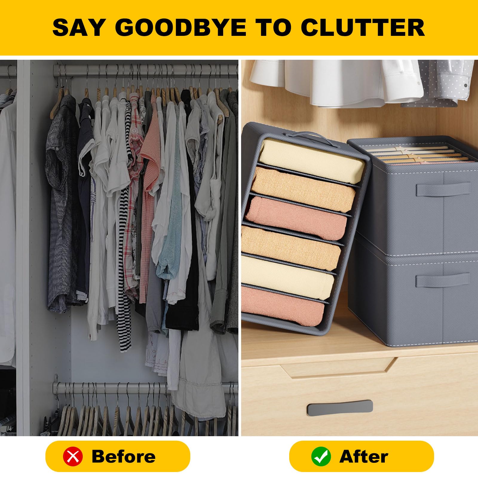 YOUNTHYE 4PCS Wardrobe Storage Organiser, 9 Grids Clothes Storage Organiser Drawers