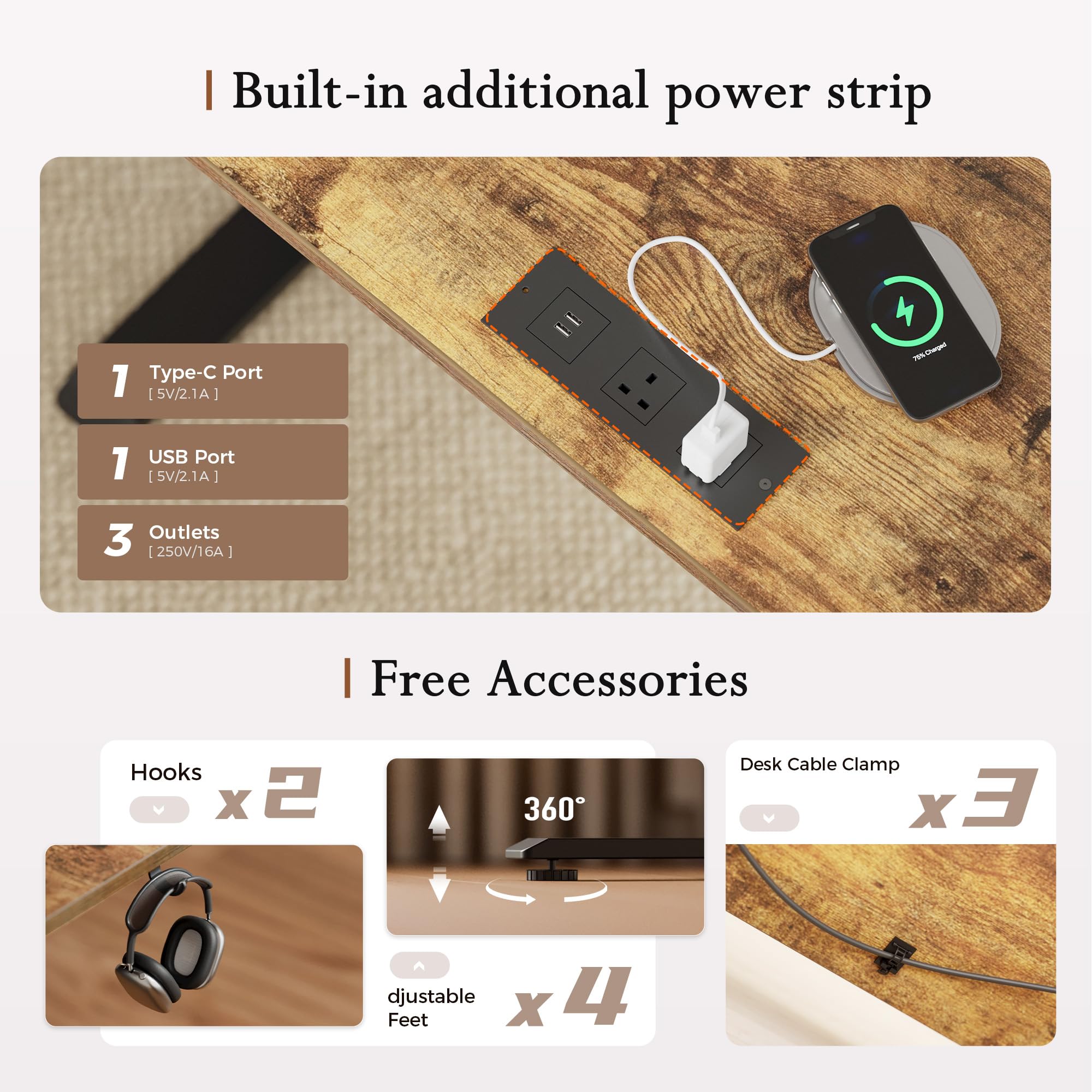 Klicelor Electric Standing Desk, Led & Plug, Movable Monitorstand, 160x60