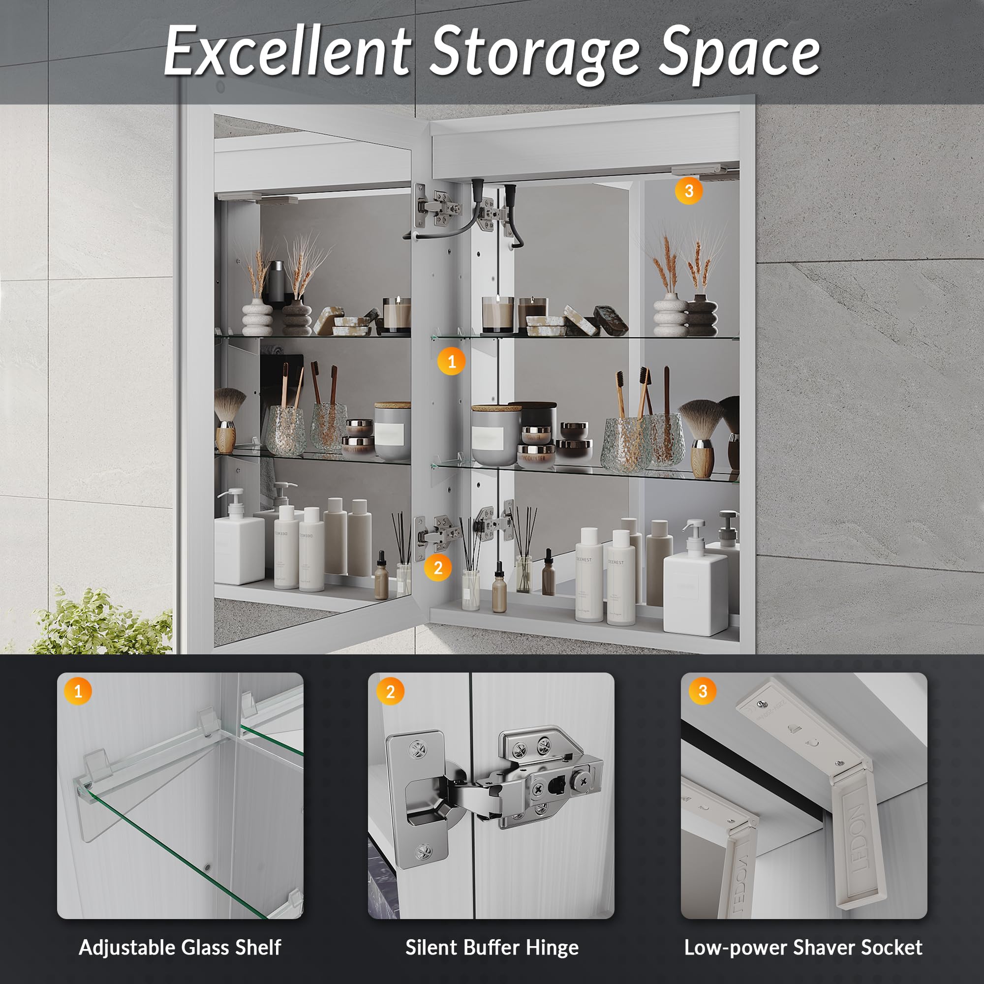 ELEGANT Bathroom Mirror Cabinet with Lights & Shaver Socket, 500 x 700 mm