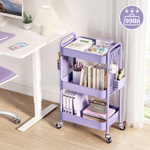 Urackify 3 Tier Storage Trolley on Wheels, purple
