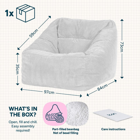 icon Natalia Cord Bean Bag Chair with Filling Included, Grey