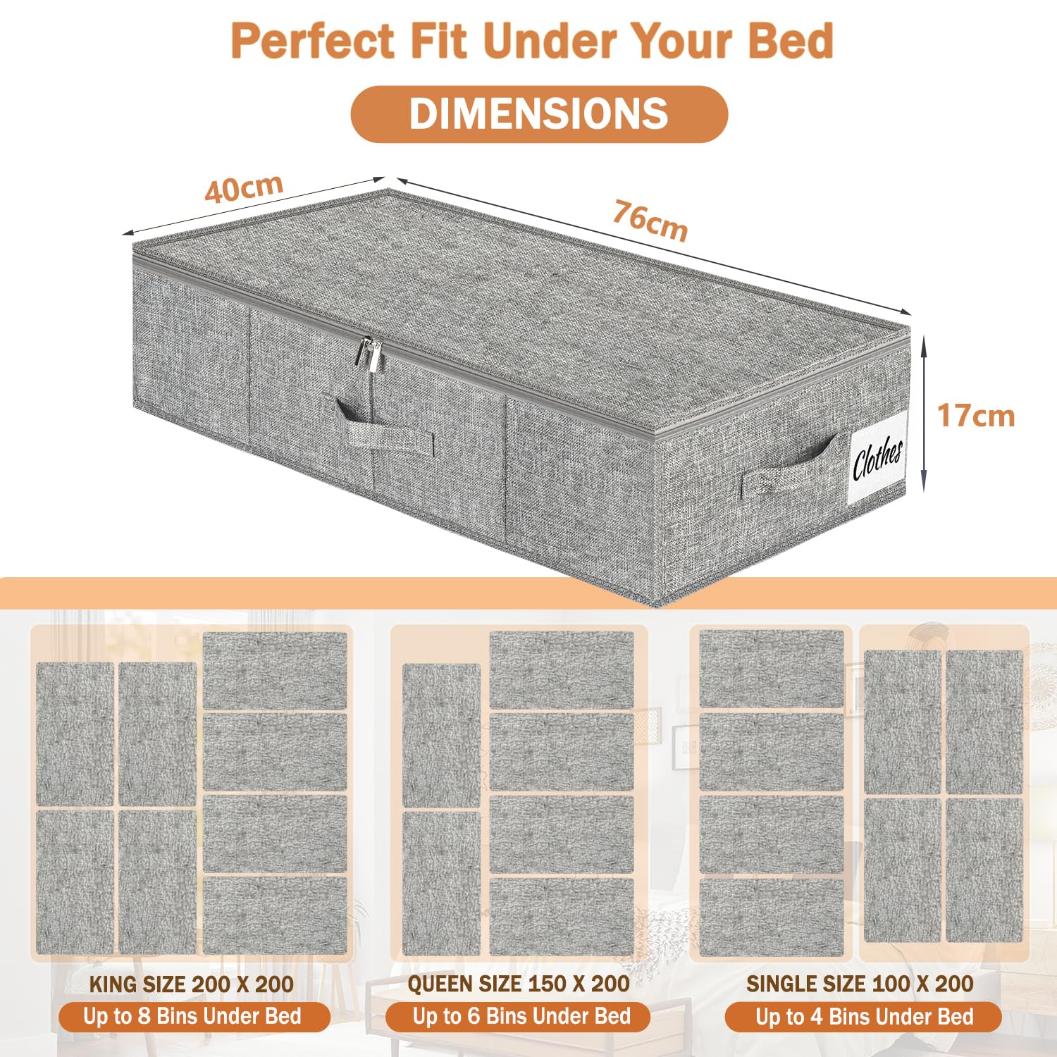 17 cm Tall Underbed Storage Boxes with Lids, 50L Foldable Under Bed & Sofa Storage with Rigid Sides, Base & 3 Sturdy Handles