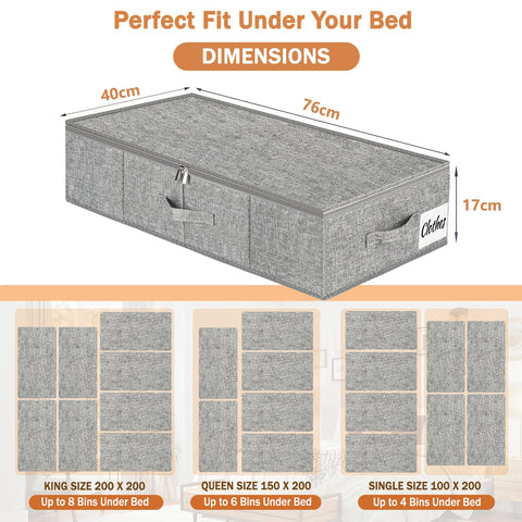 17 cm Tall Underbed Storage Boxes with Lids, 50L Foldable Under Bed & Sofa Storage with Rigid Sides, Base & 3 Sturdy Handles