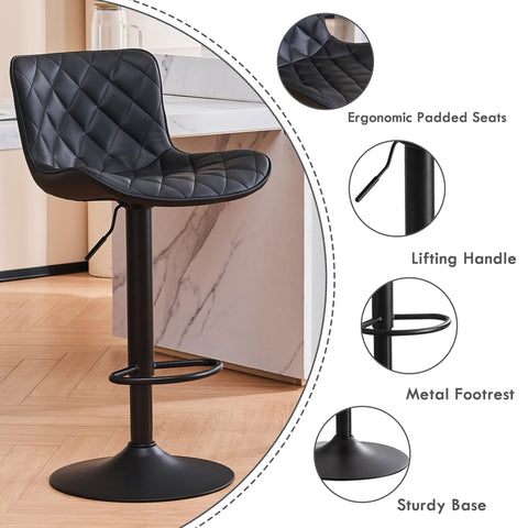 Kidol&Shellder Black Bar Stools Set of 2 Modern Kitchen Stools