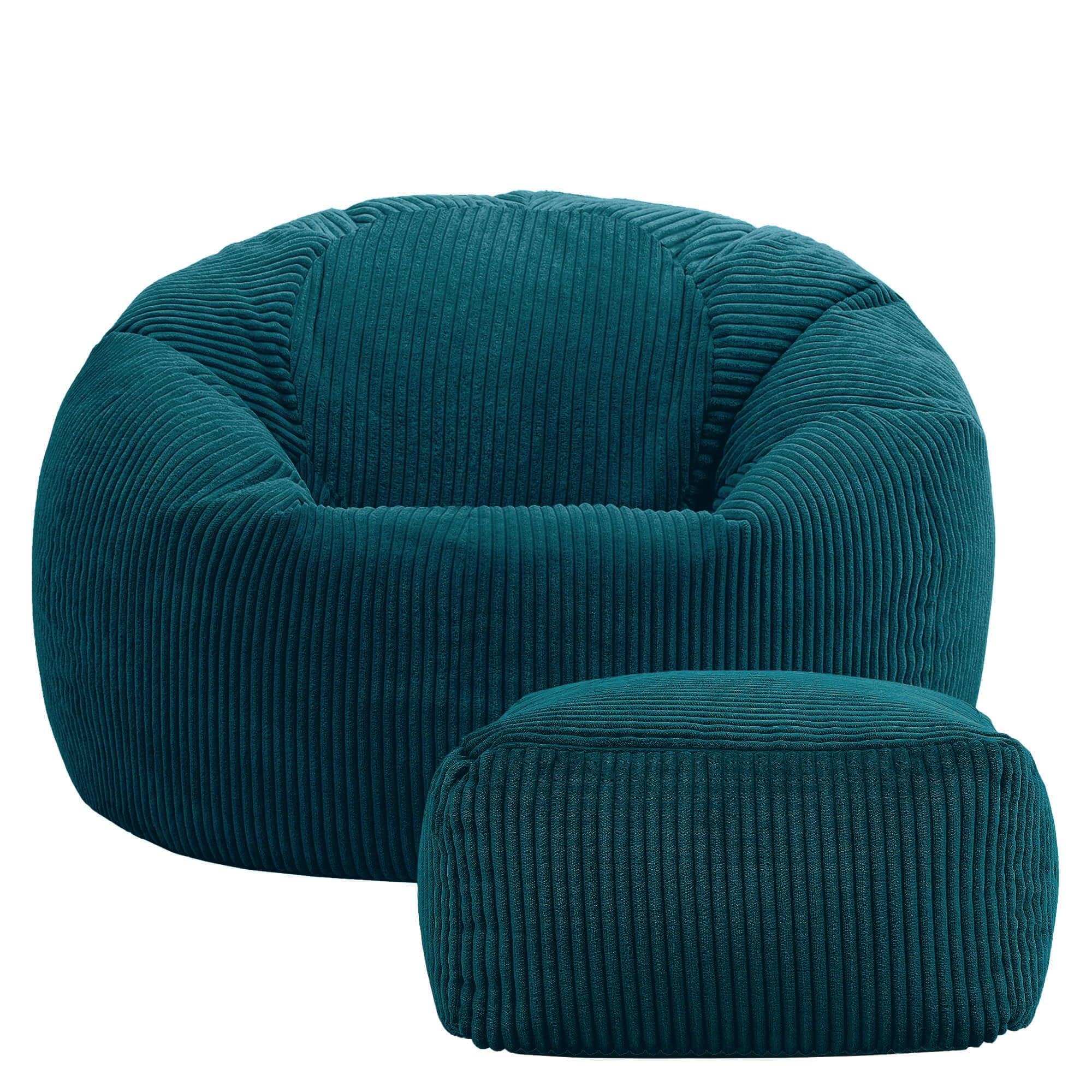 icon Kingston Cord Bean Bag & Footstool with Filling Included, Teal