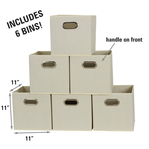 Household Essentials 82-1 Foldable Fabric Storage Bins | Set of 6 Cubby Cubes with Handles | Natural, 6 lbs