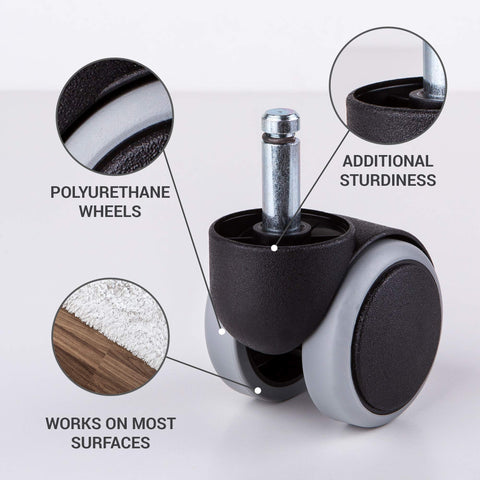 (for 1 Chair) 50 mm Rubber Chair Wheels Office Chair Castors Replacement Wheels Twin Castors Swivel Wheels Universal Stems for Replacement Casters No