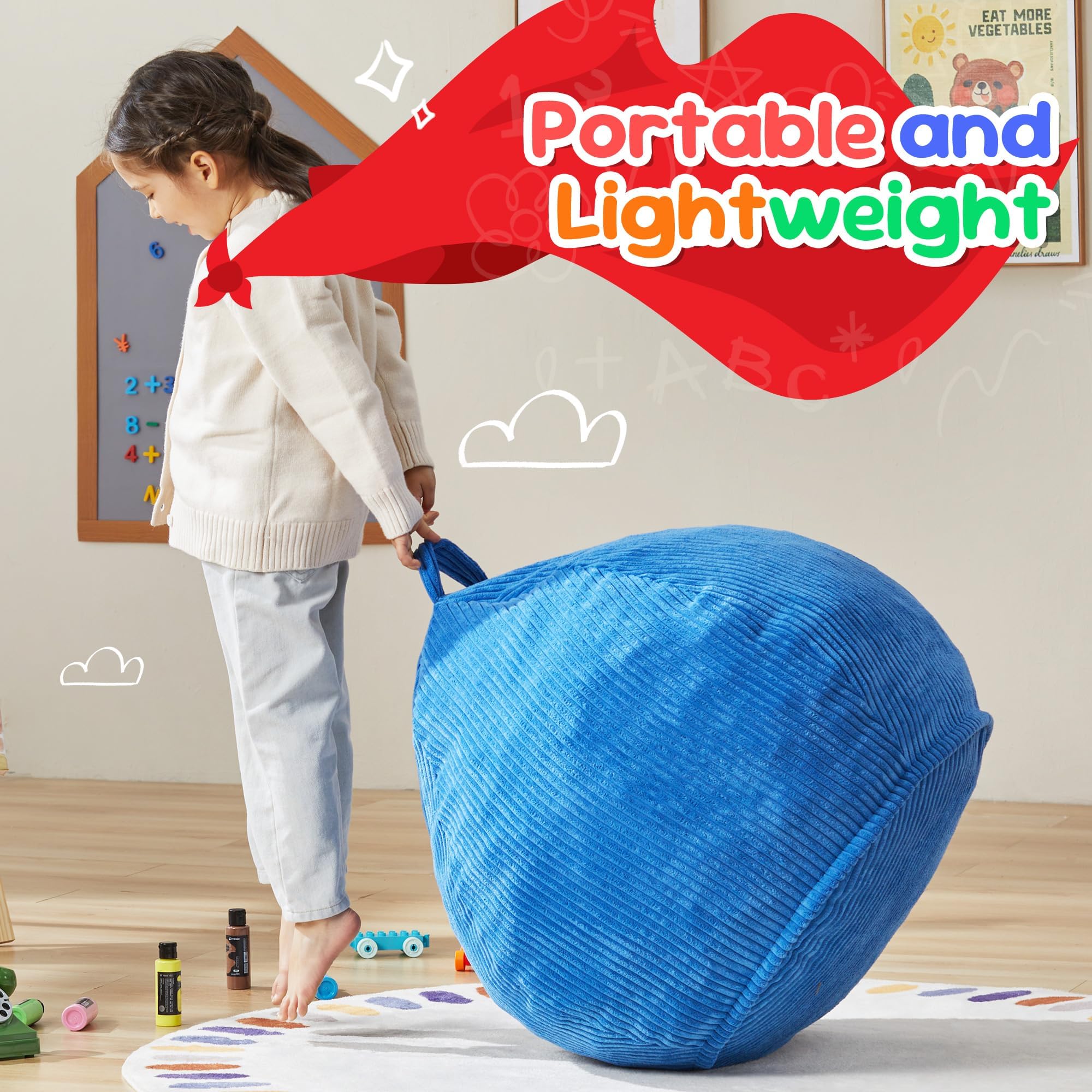 Hobestluk Kids Bean Bag Chair Teardrop Shape with Filling, 2.5FT Blue