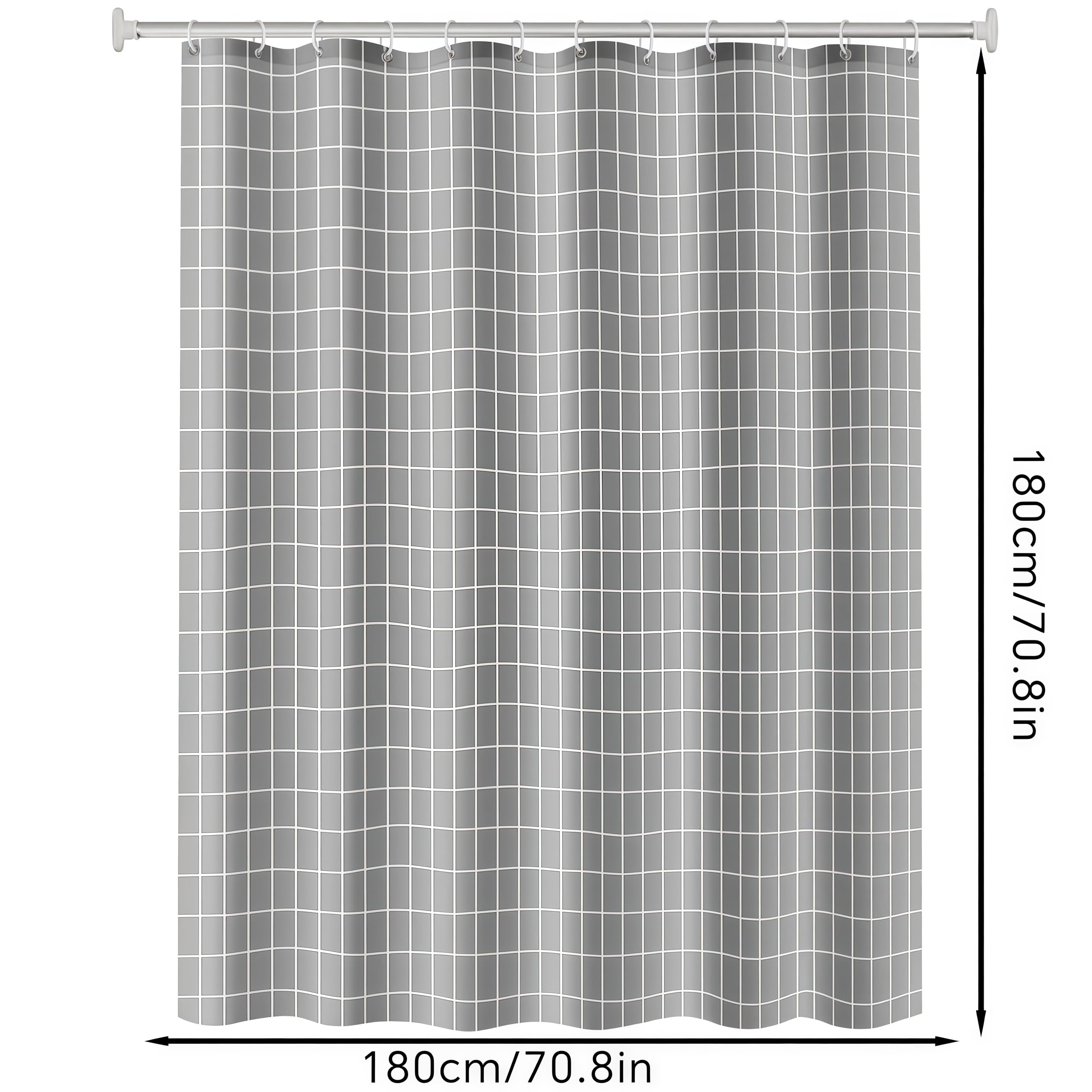 FAIRYGATE Grey Shower Curtain Mould Proof and Mildew Resistant Washable Bathroom Curtains Bath Curtains with Hooks 180 x 180 cm (71 x 71 Inch) B9325