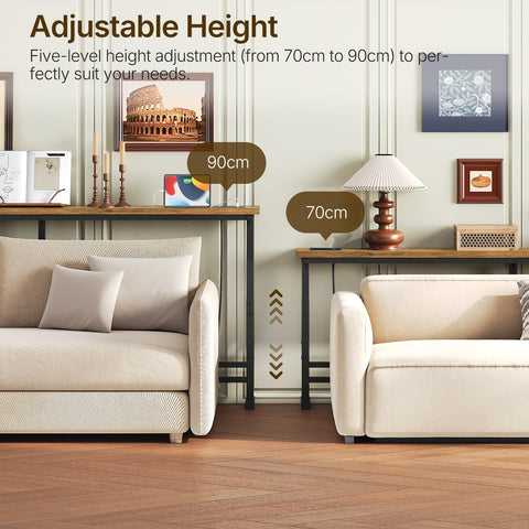 YATINEY 15 cm Slim Console Table, Height-Adjustable Behind Sofa Table, 100 cm Hallway Table, Narrow Long Sofa Table with Power Outlet