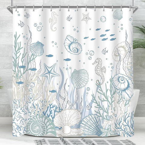 Lerores Shower Curtain 96x71 inch,Seabed Mould and Mildew Resistant,Waterproof,Washable Polyester Fabric Bath Curtains with Weight Tape,16 pcs Hooks