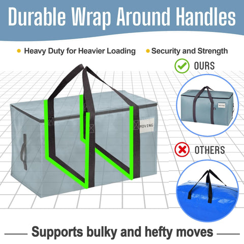 VENO 10 Pack Extra Large Moving Bags with Zippers & Carrying Handles, Heavy-Duty Storage Tote Moving Boxes for Space Saving (Light Blue-10 Pack)