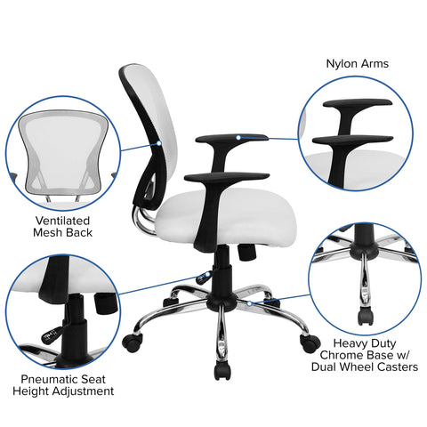 Flash Furniture Mid-Back Mesh Swivel Task Chair with Chrome Base and Arms, Metal, White, 73.66 x 60.96 x 27.94 cm