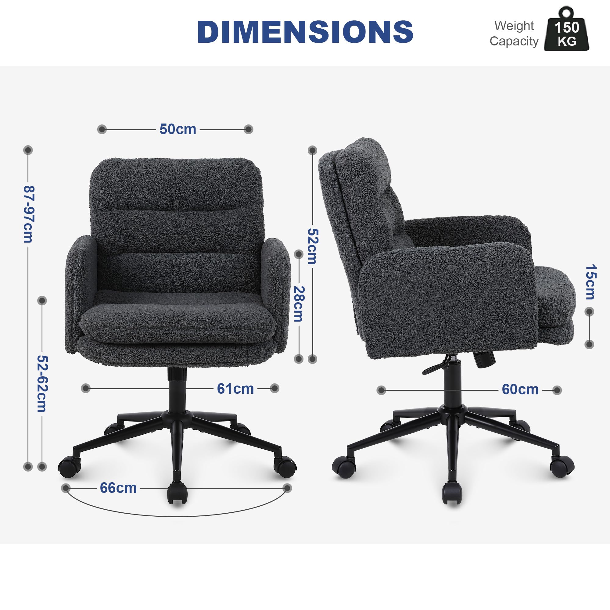 Youhauchair Office Chairs for Home, Faux Cashmere Desk Chair, Dark Grey