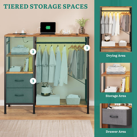 YITAHOME Wardrobe Chest of Drawers with Hanging Rail 120cm Brown