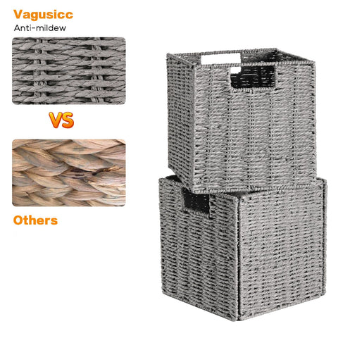 Vagusicc Storage Basket, Set of 2 Hand-Woven Paper Rope Wicker Baskets for Storage, Foldable Cube Storage Bins Organizer
