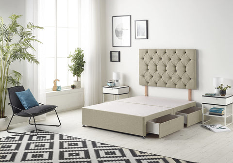 Bed Centre Premier Divan Base with 2 Drawers and Matching Headboard - Available in Multiple Fabrics and Colours (3FT Single, Linen Wheat)