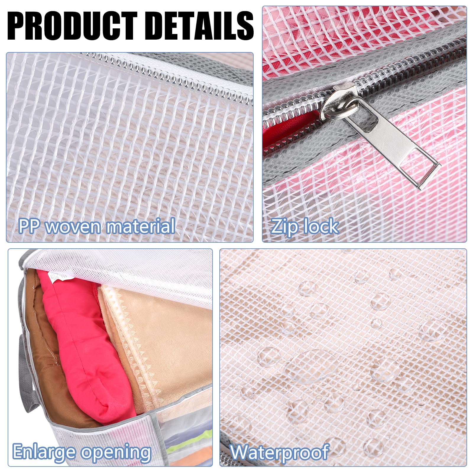 SUNNOW 6 Pcs 80L Clothes Storage Bags, Large Storage Box with Lid, Clear PP