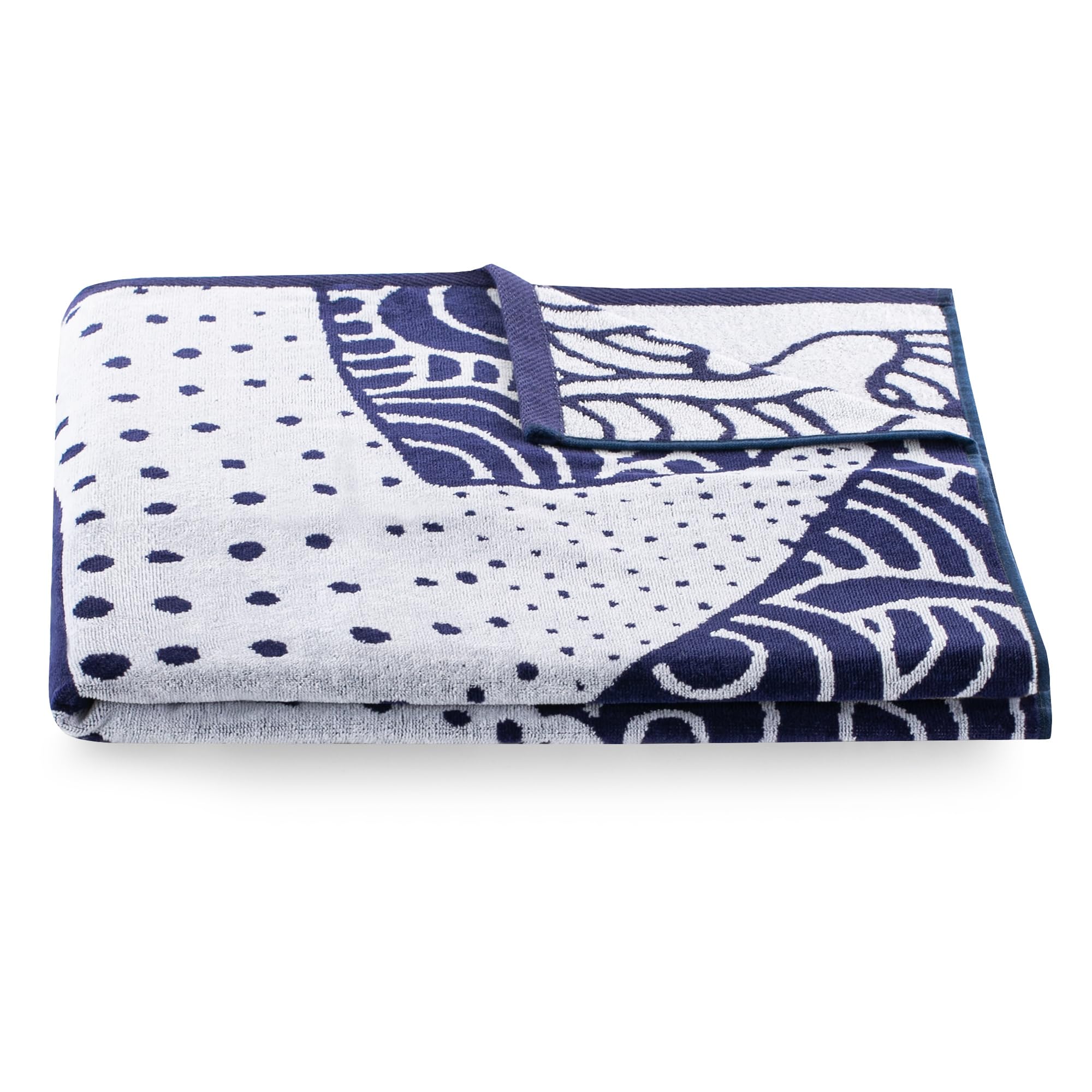 RESTILO Beach Towel Large 90 x 180 cm Cotton Terry Velour Bath Towel Dark Blue Navy Blue White Shark Shark