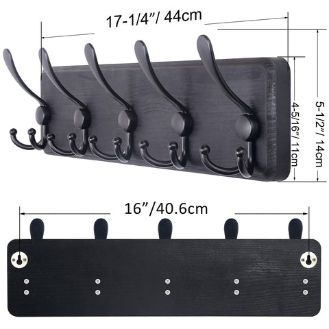 SKOLOO Coat Rack Wall Mounted - Wooden, Heavy Duty, Rustic Coat Hooks for Wall, 16'' Hole to Hole
