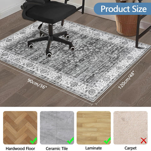 Office Chair Mat for Hardwood Floor, 90x120 cm Anti-Slip Computer Gaming Desk Mat, Multi-Purpose Floor Protector for Home Office Rolling Chair