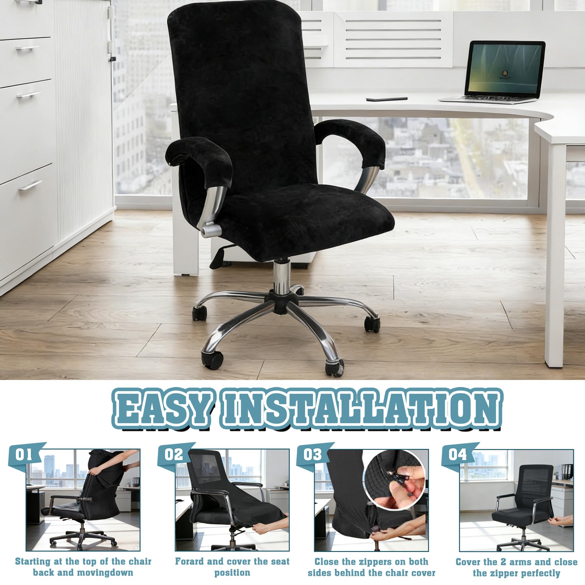 Office Chair Covers, Desk Chair Cover Universal Stretch Velvet Slipcover, Washable Plush Computer Chair Protector with Arm Covers