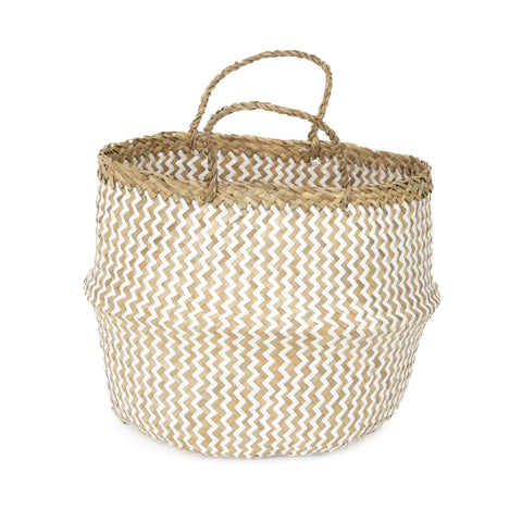 Compactor Belly Basket Collection - Large, White, Seagrass and Paper, Handwoven Round Storage Basket (35X35X32 cm)