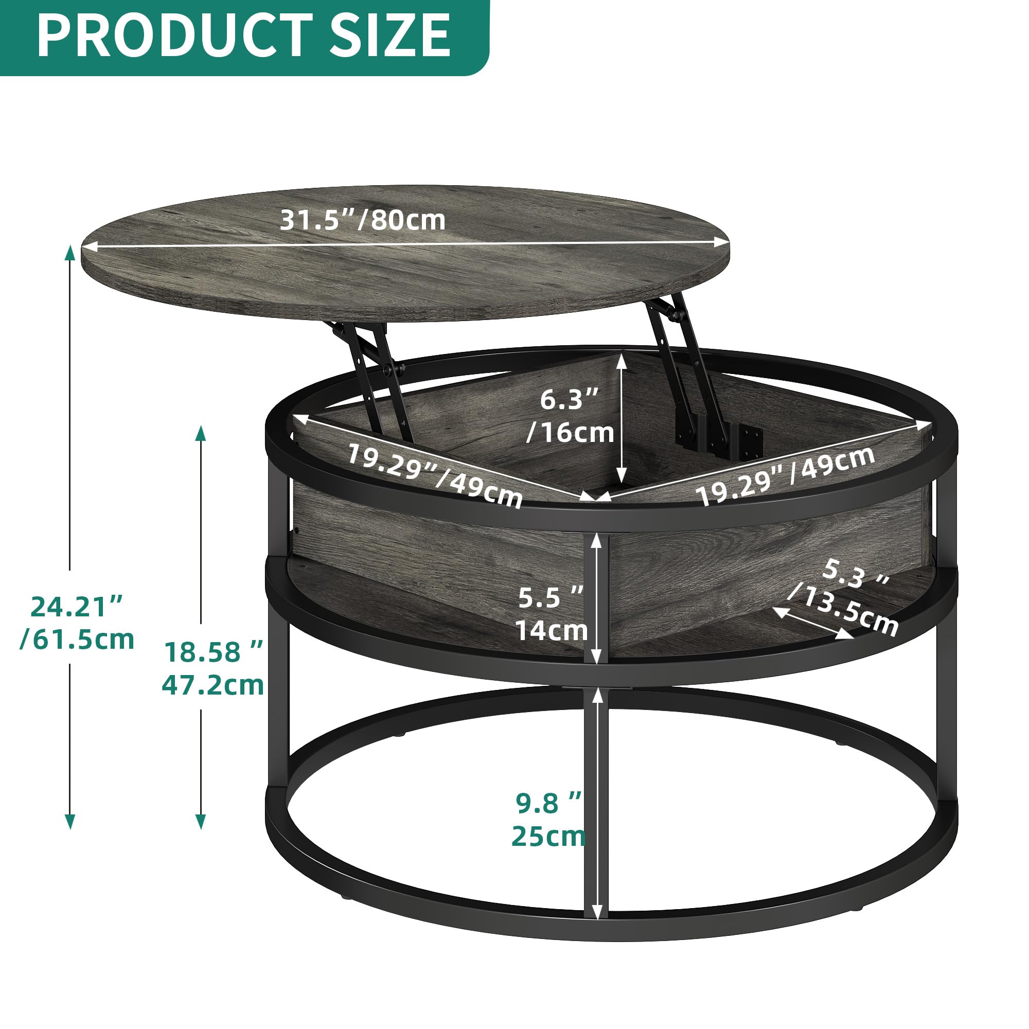 YITAHOME Round Lift Top Coffee Table, Coffee Tables for Living Room with Hidden Storage Compartment