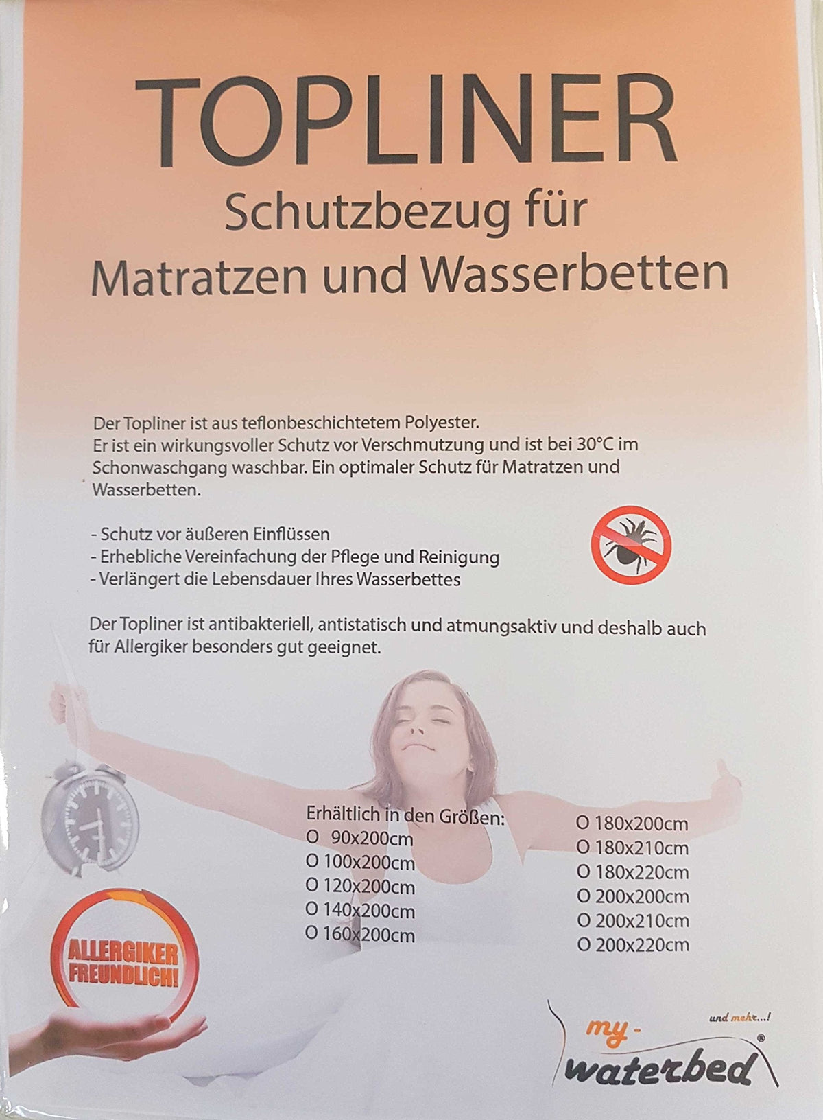 My Waterbed Topliner Capliner Protective Cover Protector Dust Protector for Water Beds Mattresses 180x210cm