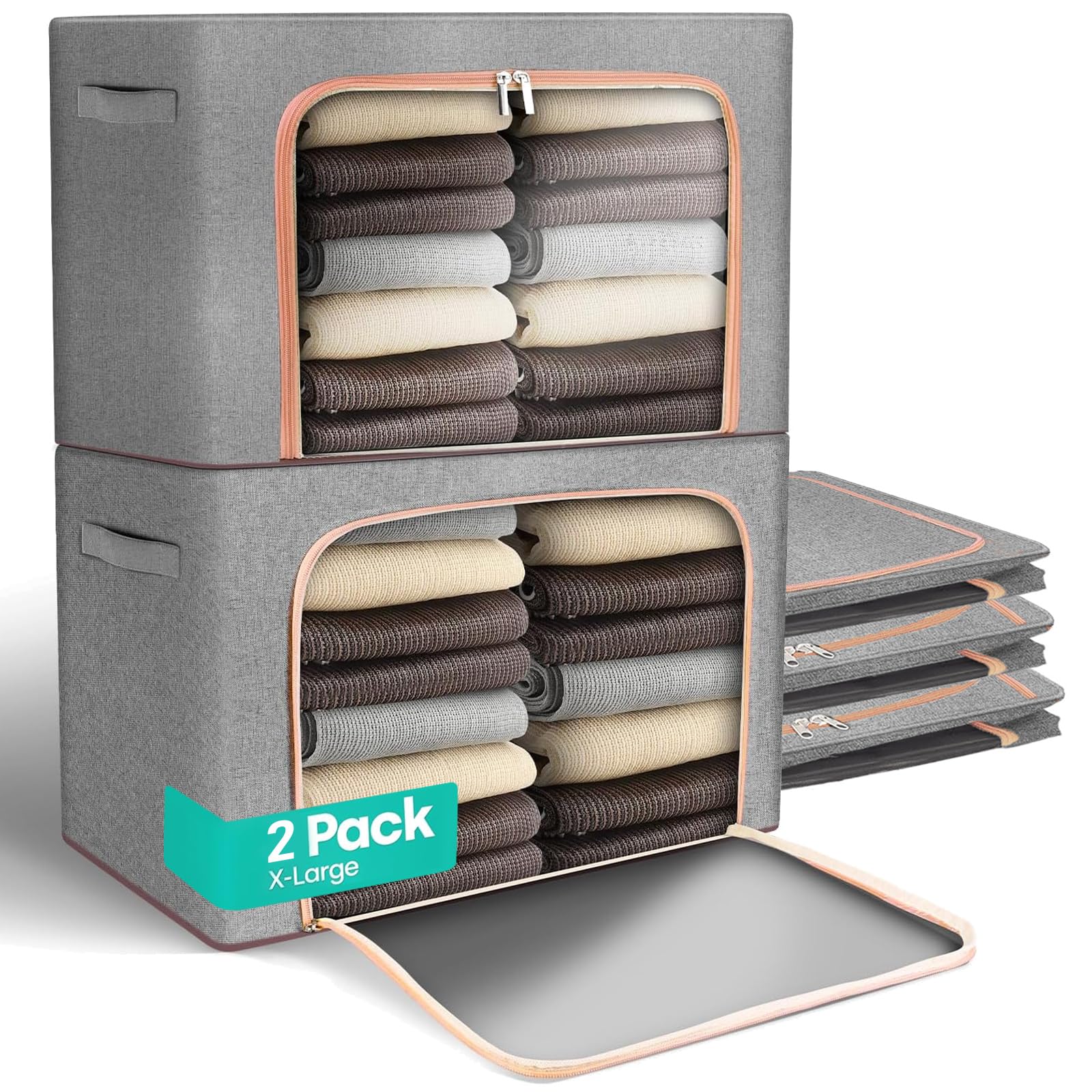 ZONJIE 2 Pack Clothes Storage Bags 66L Thick Oxford Fabric Stacking