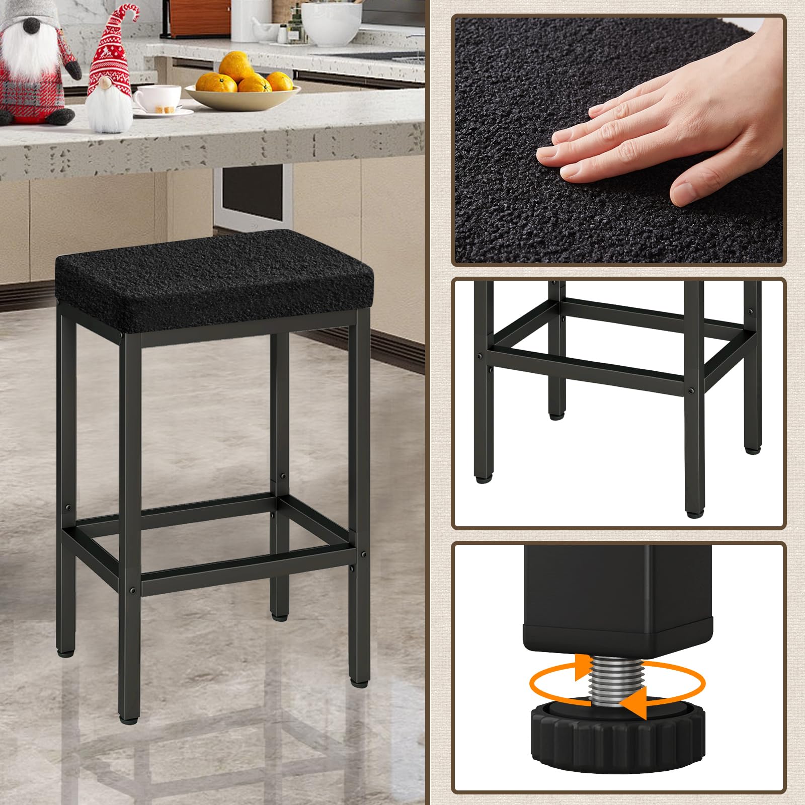 YMYNY 66cm Bar Stools Set of 2 - Fabric Breakfast Bar Stools, HBS514B
