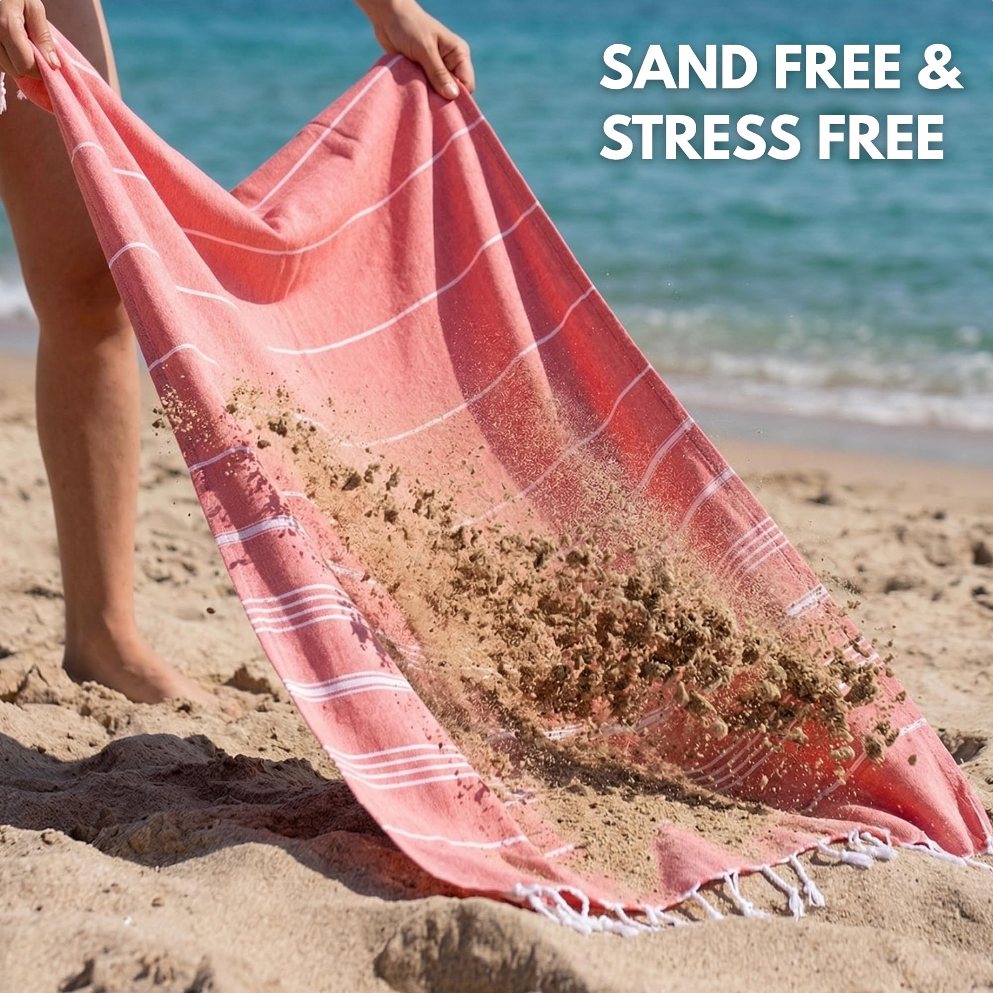 Blue Beach Turkish Towel - Set of 2-100x180cm Large Turkish Hammam Peshtemal Towel - Super Absorbent, Quick Dry, Lightweight
