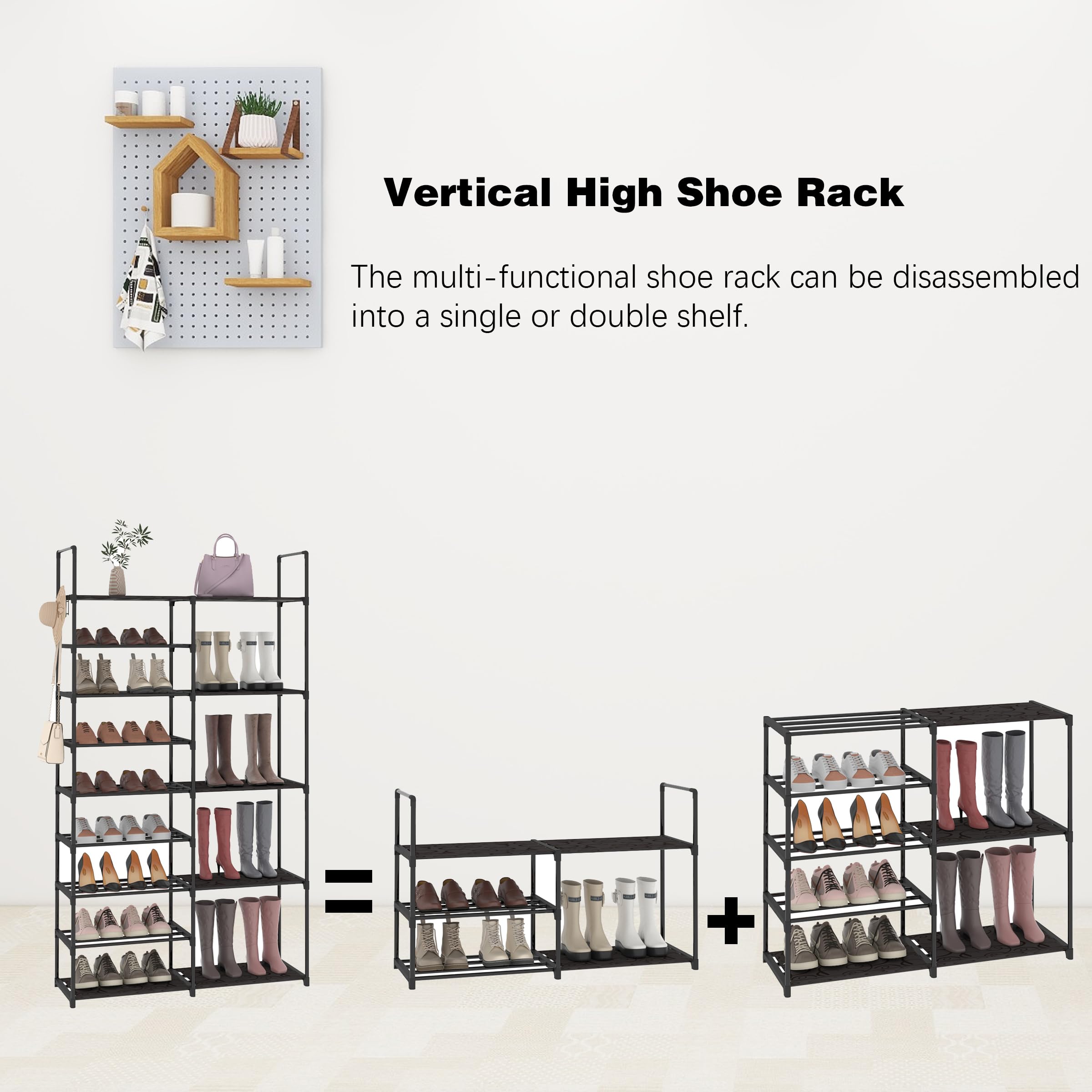 Lxvckly Shoe Rack, 9 Tiers Shoe Storage Organizer, Metal Tall Shoe Shelf Holds 30-32 Pairs, Vertical Shoe & Boot Organizer for Narrow Spaces