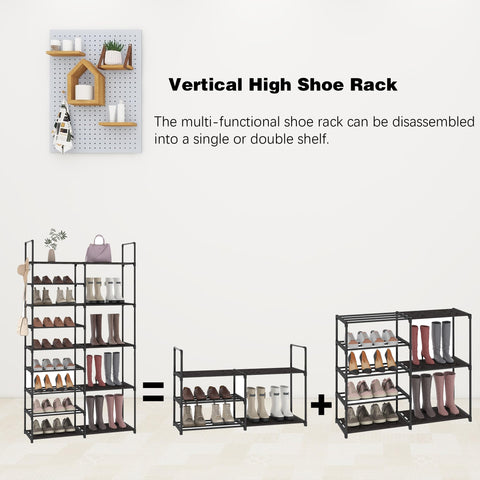 Lxvckly Shoe Rack, 9 Tiers Shoe Storage Organizer, Metal Tall Shoe Shelf Holds 30-32 Pairs, Vertical Shoe & Boot Organizer for Narrow Spaces