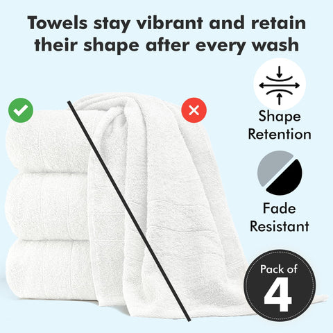 Novo Home Bath Towels Set of 4 – 550 GSM 100% Cotton White Extra Large Towels for Bathroom, Spa Use (70x140 cm)