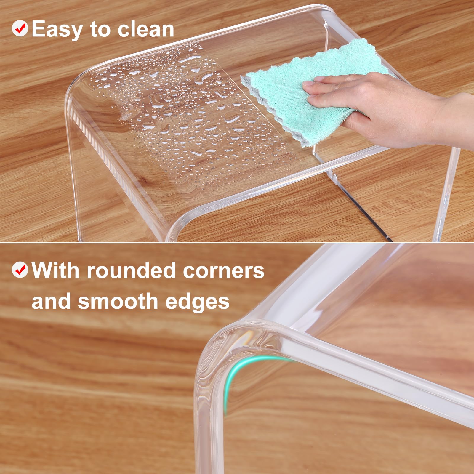 PFOIBOU Acrylic stool,Clear Step Stool, Acrylic Shower Stool, Bathroom Stool for Kitchen, Bathroom,House, Load Capacity to 113 kg (Clear, No Non-Slip)